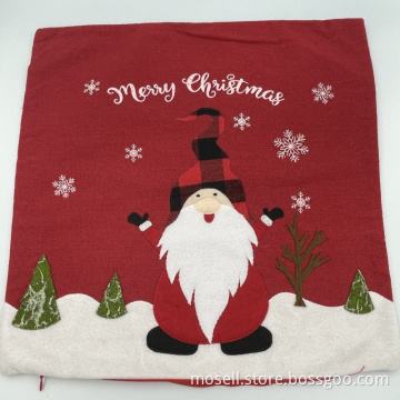 Cute Pattern Side Zipper Red Christmas Cushion Cover